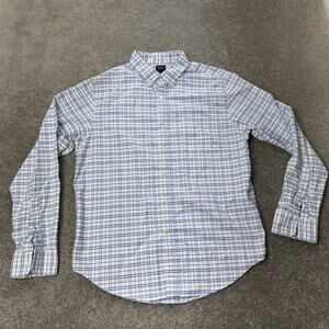 Reed Edward Mens L Plaid Dress Shirt Blue‎ White Red Long Sleeve Button Up